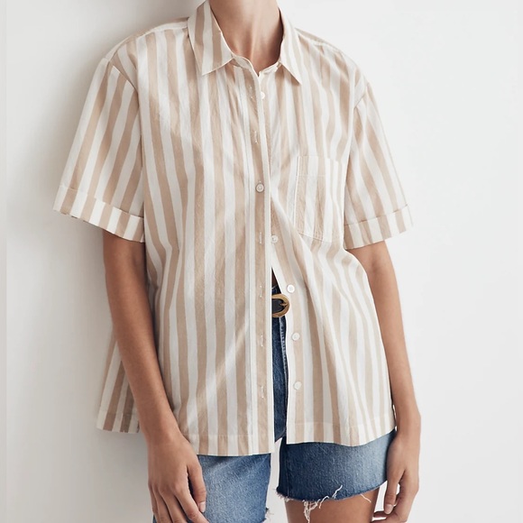 Madewell Tops - Madewell Poplin Short-Sleeve Button-Down Shirt Oversized Women’s Sz L NWT